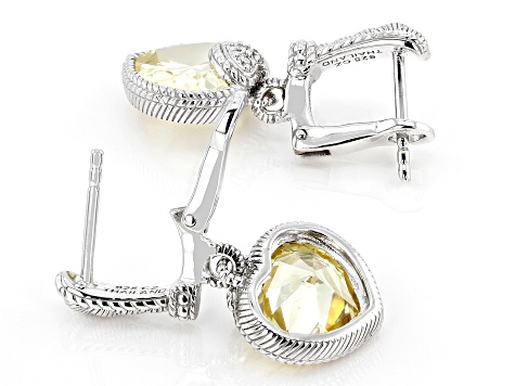 Judith Ripka Canary & White Cubic Zirconia Rhodium Over Sterling Silver Heart Earrings 11.57ctw