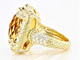 Judith Ripka Champagne Quartz and Cubic Zirconia 14k Gold Clad Monaco Ring 14.35ctw