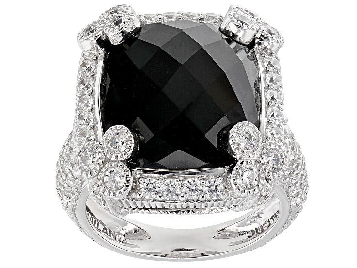 Judith Ripka Black Onyx and Cubic Zirconia Rhodium Over