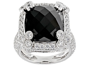 Picture of Judith Ripka Black Onyx and Cubic Zirconia Rhodium Over Sterling Silver Monaco Ring 2.35ctw