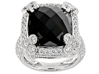 Judith Ripka Black Onyx and Cubic Zirconia Rhodium Over Sterling Silver Monaco Ring 2.35ctw