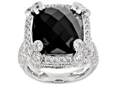 Judith Ripka Black Onyx and Cubic Zirconia Rhodium Over Sterling Silver Monaco Ring 2.35ctw