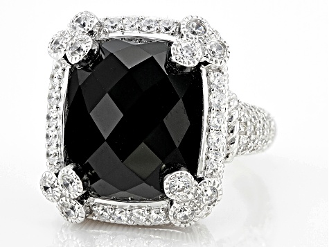 Judith Ripka Black Onyx and Cubic Zirconia Rhodium Over Sterling Silver Monaco Ring 2.35ctw