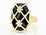 Judith Ripka Black Onyx and White Cubic Zirconia 14k Gold Clad Arielle Cage Ring 0.65ctw