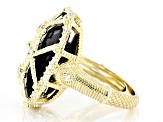 Judith Ripka Black Onyx and White Cubic Zirconia 14k Gold Clad Arielle Cage Ring 0.65ctw