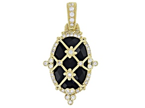 Judith Ripka Black Onyx and White Cubic Zirconia 14k Gold Clad Arielle Cage Enhancer 0.73ctw