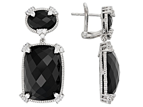 Judith Ripka Black Onyx & Cubic Zirconia Rhodium Over Sterling Silver Monaco Earrings 1.50ctw