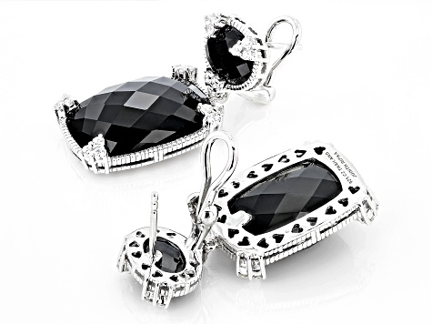 Judith Ripka Black Onyx & Cubic Zirconia Rhodium Over Sterling Silver Monaco Earrings 1.50ctw