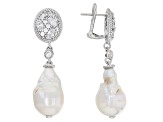 Judith Ripka Cultured Freshwater Pearl & Cubic Zirconia Rhodium Over Silver Earrings 4.25ctw