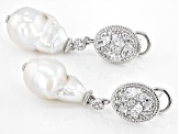 Judith Ripka Cultured Freshwater Pearl & Cubic Zirconia Rhodium Over Silver Earrings 4.25ctw