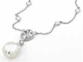 Judith Ripka Cultured Freshwater Pearl & Cubic Zirconia Rhodium Over Silver Necklace 10.50ctw