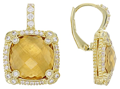 Judith Ripka Champagne Quartz & Bella Luce® Diamond Stimulant 14k Gold Clad Monaco Earrings 11.40ctw