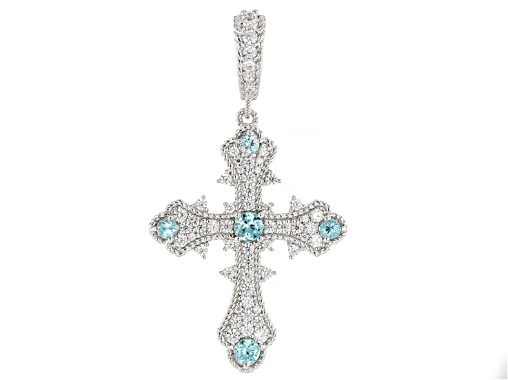 Judith Ripka Blue Zircon & Pave Cubic Zirconia Rhodium Over