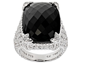 Judith Ripka Black Onyx and Cubic Zirconia Rhodium Over Silver Monaco Ring 18.37ctw