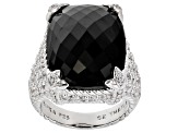 Judith Ripka Black Onyx and Cubic Zirconia Rhodium Over Silver Monaco Ring 18.37ctw