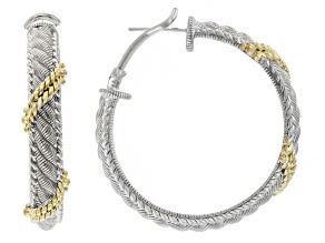 Judith Ripka Rhodium Over Sterling Silver and 14k Gold Clad Two-Tone Harmony Textured Earrings