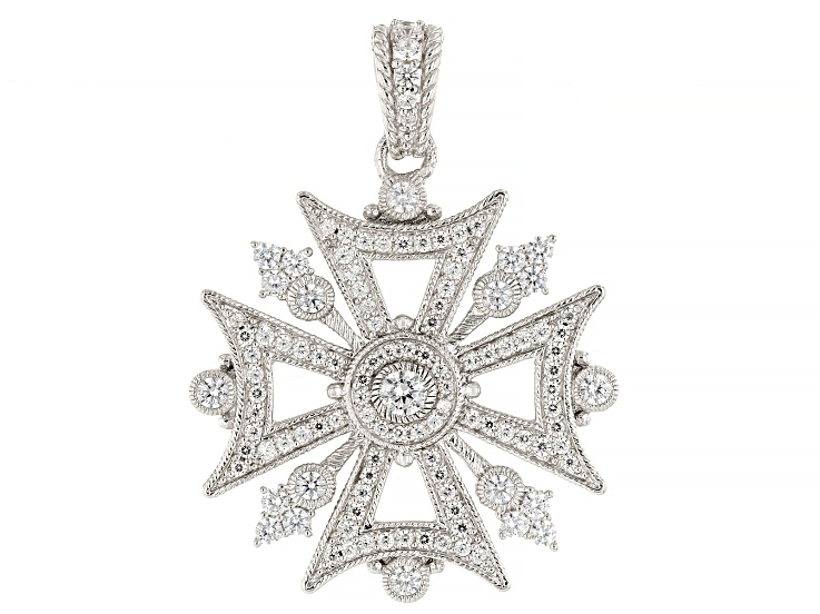 Judith Ripka Cubic Zirconia Rhodium Over Sterling Silver Estate Maltese  Cross Enhancer 1.89ctw