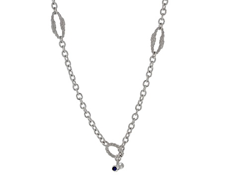 Judith Ripka Lab Sapphire Rhodium Over Sterling Silver Classic Link Chain With Loop 0.27ctw