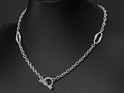 Judith Ripka Lab Sapphire Rhodium Over Sterling Silver Classic Link 18" Chain With Loop 0.27ctw