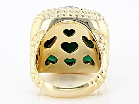 Judith Ripka Square Cushion Green Agate 14k Gold Clad Verona Cocktail Ring