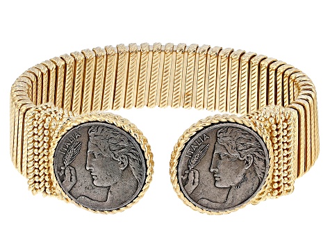 Judith Ripka 14k Gold Clad Verona Double Coin Tubogas Cuff Bracelet