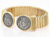 Judith Ripka 14k Gold Clad Verona Double Coin Tubogas Cuff Bracelet