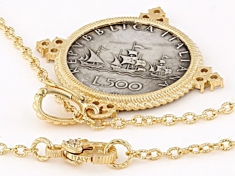 Judith Ripka Cubic Zirconia Accents 14k Gold Clad 500 Lire Verona Coin Enhancer 1.00ctw