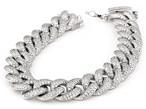 Judith Ripka Bella Luce® Rhodium Over Sterling Silver Pave Curb Link Bracelet 11.80ctw
