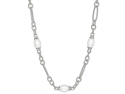 Judith Ripka Cultured Freshwater Pearl & Cubic Zirconia Rhodium Over Silver Colette Necklace 0.16ctw