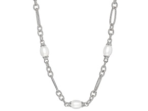 Judith Ripka Cultured Freshwater Pearl & Cubic Zirconia Rhodium Over Silver Colette Necklace 0.16ctw