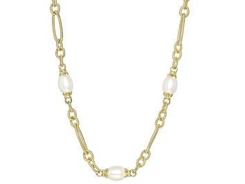 Picture of 9-10mm White Cultured Freshwater Pearl 14k Gold Clad Station Necklace