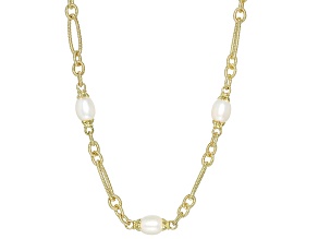 9-10mm White Cultured Freshwater Pearl 14k Gold Clad Station Necklace