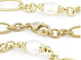 9-10mm White Cultured Freshwater Pearl 14k Gold Clad Station Necklace