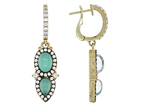 Judith Ripka Chrysoprase Doublet, Rock Crystal Doublet & Cubic Zirconia 14k Gold Clad Drop Earrings