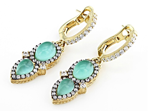 Judith Ripka Chrysoprase Doublet, Rock Crystal Doublet & Cubic Zirconia 14k Gold Clad Drop Earrings