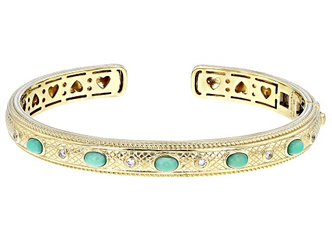 Judith Ripka Chrysoprase and Cubic Zirconia 14k Gold Clad Penelope Cuff Bracelet 0.34ctw