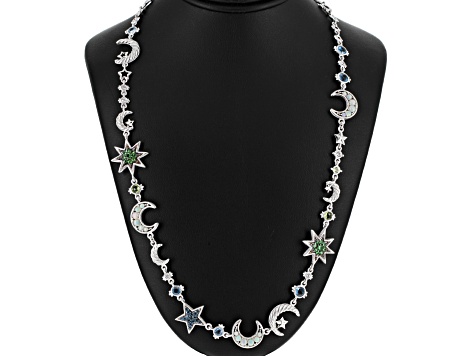 Judith Ripka Multi-Gemstone & Cubic Zirconia Rhodium Over Sterling Silver Galaxy Necklace 5.44ctw