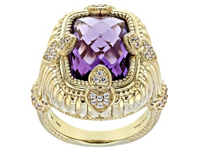 Judith Ripka Amethyst and Cubic Zirconia 14k Gold Clad Amour Ring 5.38ctw