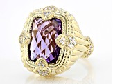 Judith Ripka Amethyst and Cubic Zirconia 14k Gold Clad Amour Ring 5.38ctw