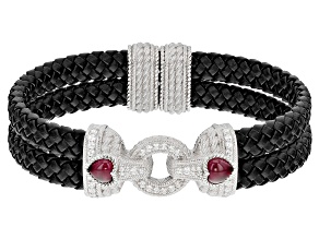 Judith Ripka Rhodolite & Cubic Zirconia Rhodium  Over Silver & Faux Leather Romance Bracelet 1.08ctw