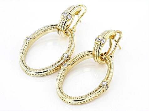 Judith Ripka Cubic Zirconia 14k Gold Clad Town & Country Drop Earrings 0.74ctw