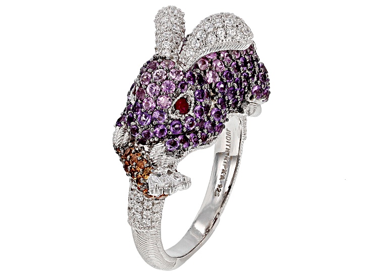 Judith Ripka Pave Multi Gemstone Rhodium Over Sterling