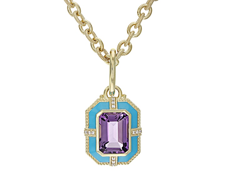 Pendentif Judith Ripka Croix Avec Améthyste, Nacre Et Zircone - Argent 925 - Occasion - Style Religieux