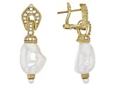 Judith Ripka White Cultured Freshwater Pearl & Cubic Zirconia 14k Gold Clad Colette Earrings .58ctw