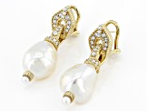 Judith Ripka White Cultured Freshwater Pearl & Cubic Zirconia 14k Gold Clad Colette Earrings .58ctw