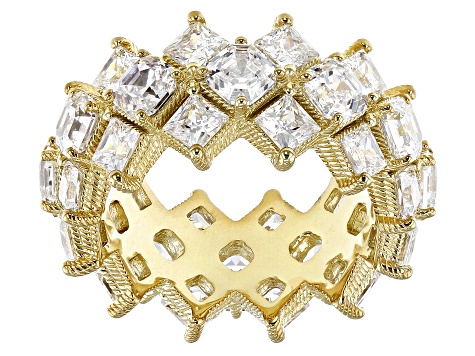 Judith Ripka Asscher Cut Cubic Zirconia 14k Gold Clad Toujour  Ring 11.80ctw