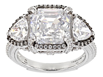 Picture of Judith Ripka Asscher Cut White Cubic Zirconia Rhodium Over Sterling Silver Toujour Ring 11.12ctw