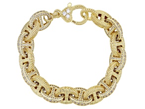 Judith Ripka White Cubic Zirconia 14k Gold Clad Mariner Link Verona Bracelet 2.59ctw