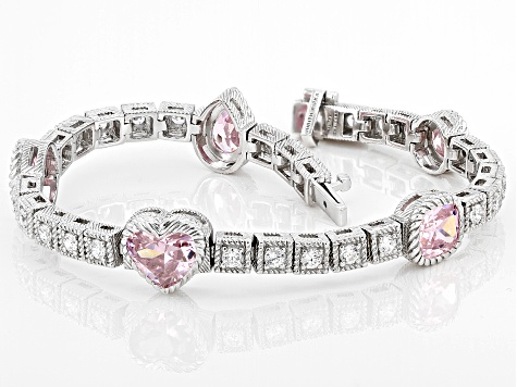 Judith Ripka Pink & White Cubic Zirconia Rhodium Over Sterling Silver Amour Bracelet 14.27ctw
