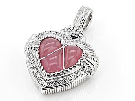 Judith Ripka Pink Jadeite & Cubic Zirconia Rhodium Over Silver Romance Heart Enhancer 1.00ctw